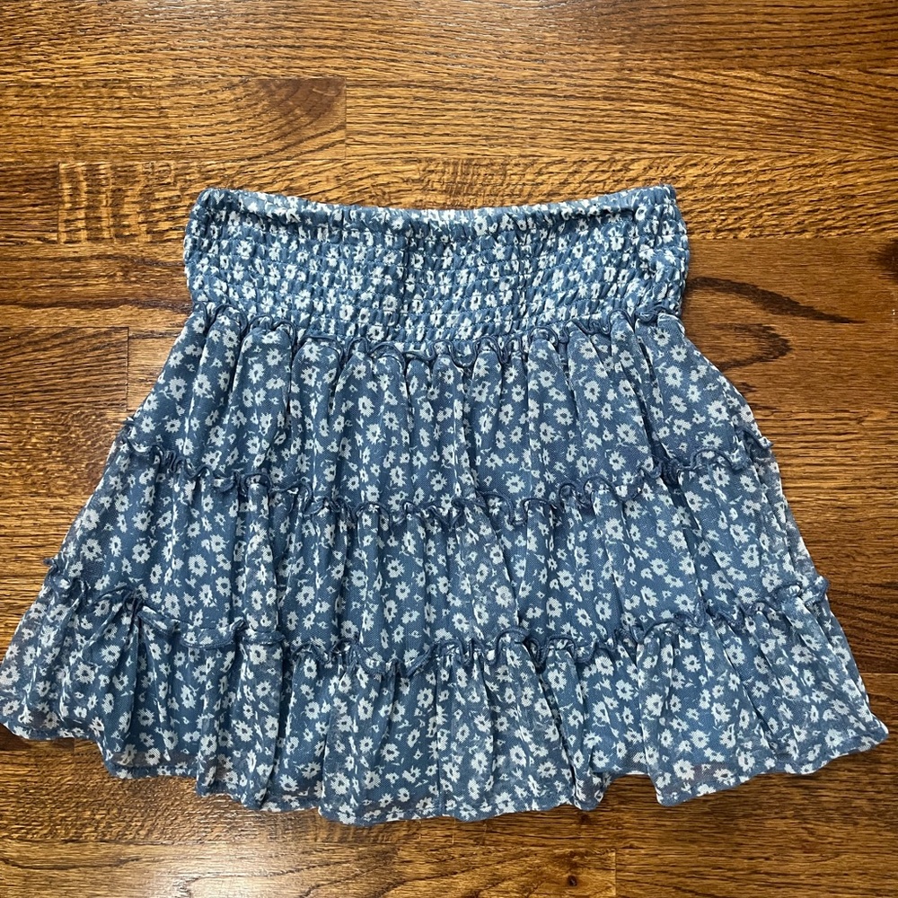 American Eagle Outfitters Blue Floral Tiered Mini Skirt